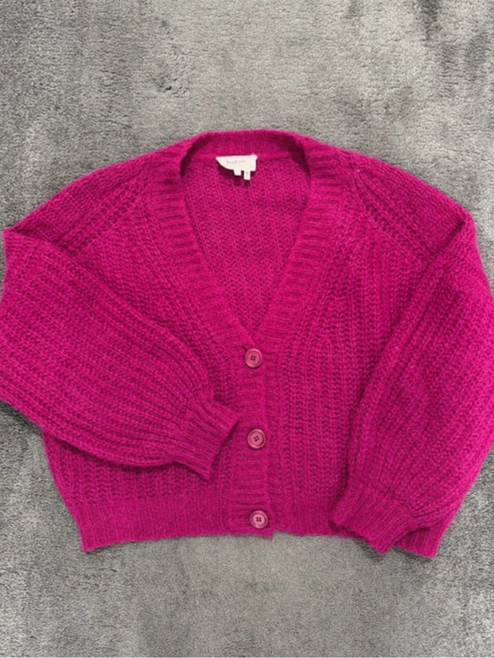 ba&sh Bright Fuchsia Cropped V-Neck Button Cardigan